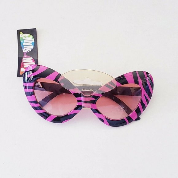 1 pair Pink Zebra novelty sunglasses & tinted lense costume retro - Picture 1 of 4